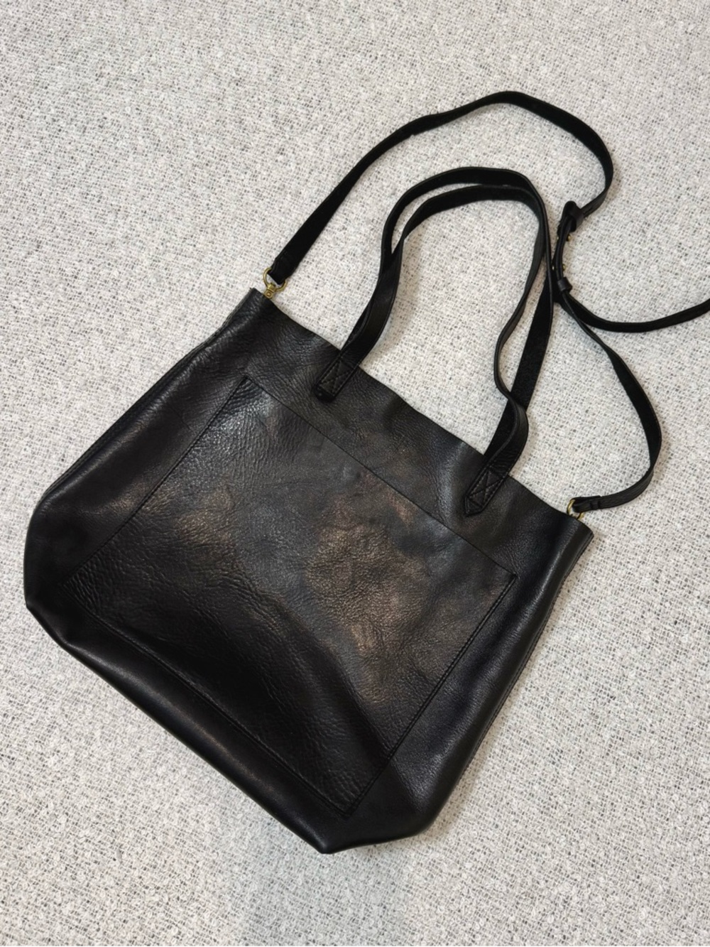 Madewell Black Leather Tote Bag with Crossbody Strap